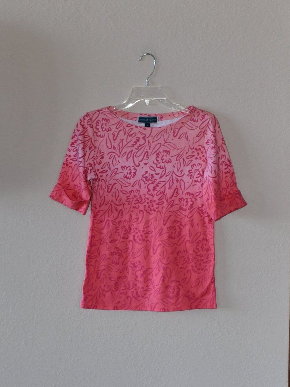 Karen Scott Women's Pink Ombre Floral Print Short Sleeve Crew Neck Size Small